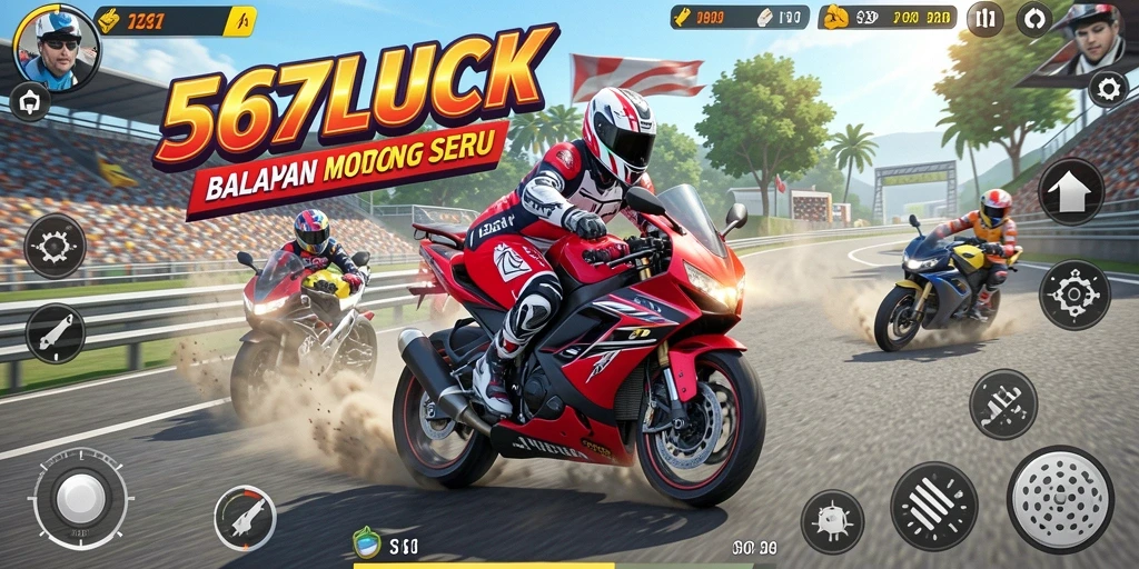 Screenshot utama menampilkan aksi balapan motor yang mendebarkan.