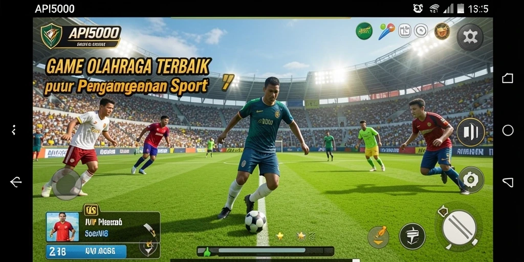 Screenshot utama API5000 menampilkan aksi seru di lapangan olahraga.
