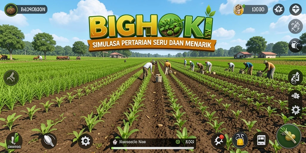 Tampilan menarik dari gameplay BIGHOKI dengan aktivitas pertanian.