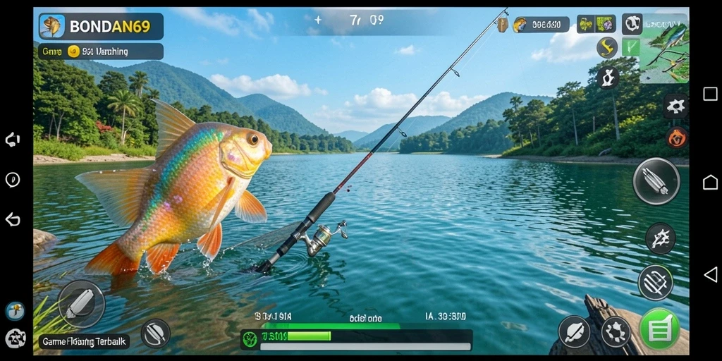 Tampilan gameplay BONDAN69 menampilkan momen menangkap ikan yang mendebarkan.