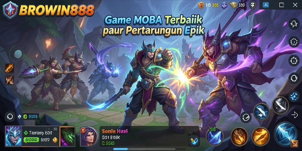 Screenshot gameplay BROWIN88 yang menunjukkan pertempuran epik antara tim.