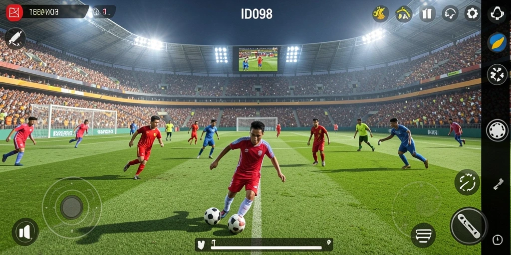 Tampilan gameplay menegangkan dalam ID098 yang menggambarkan sepak bola.