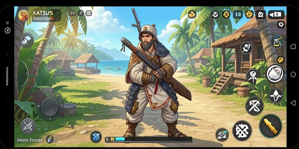 Screenshot gameplay KATSU5 menampilkan karakter yang ceria dan warna-warni.