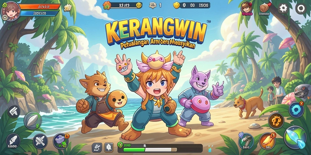 Tampilan gameplay KERANGWIN yang penuh warna dan karakter menarik.