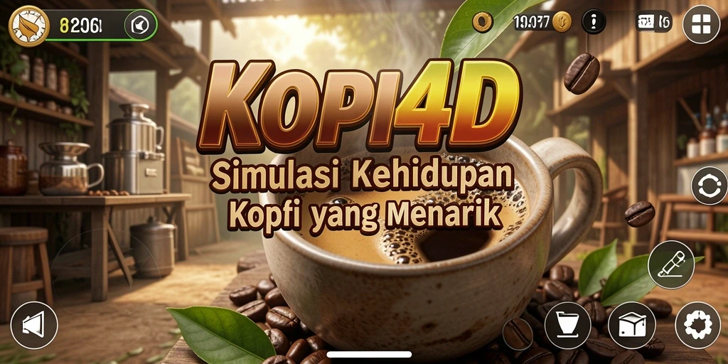 Screenshot utama KOPI4D menampilkan pengalaman gameplay membuat kopi dengan grafis menawan.