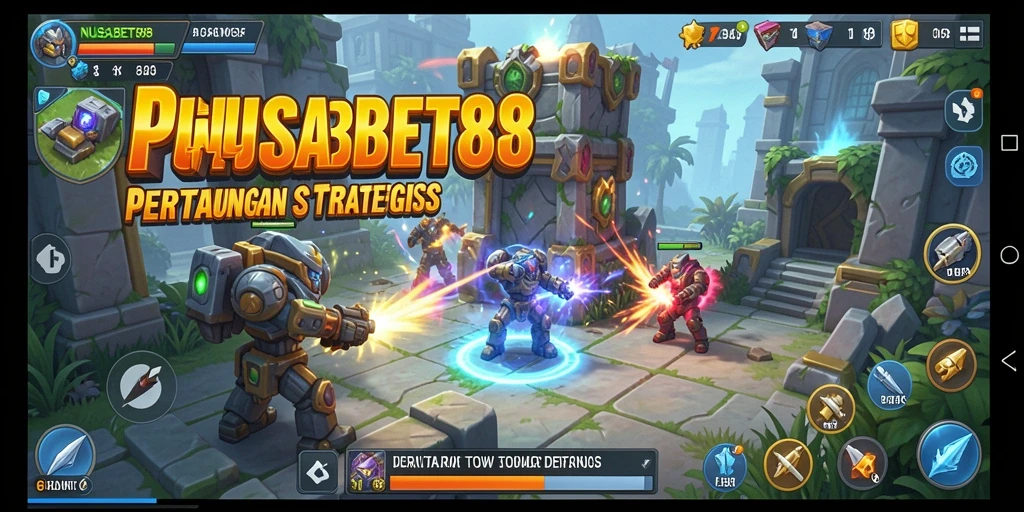 Tangkapan layar utama NUSABET88 menampilkan aksi pertahanan menakjubkan di Tower Defense.