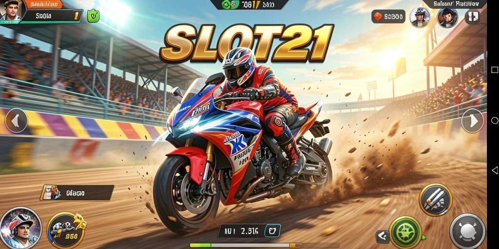Gameplay seru SLOT21 dengan aksi balapan motor yang memukau.