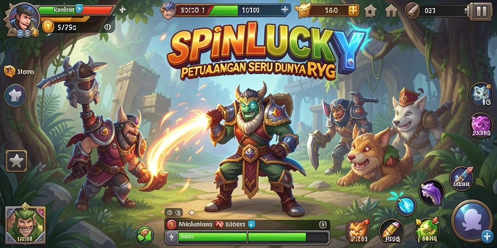 Screenshot gameplay SPINLUCKY menampilkan aksi seru dalam pertempuran RPG.
