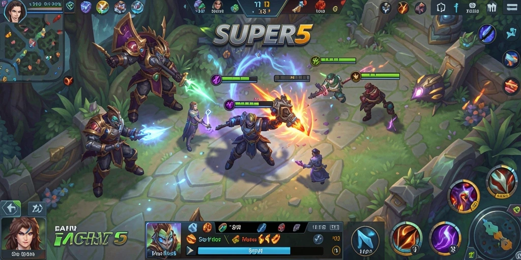 Gameplay seru dalam SUPER5 dengan aksi MOBA yang intens.
