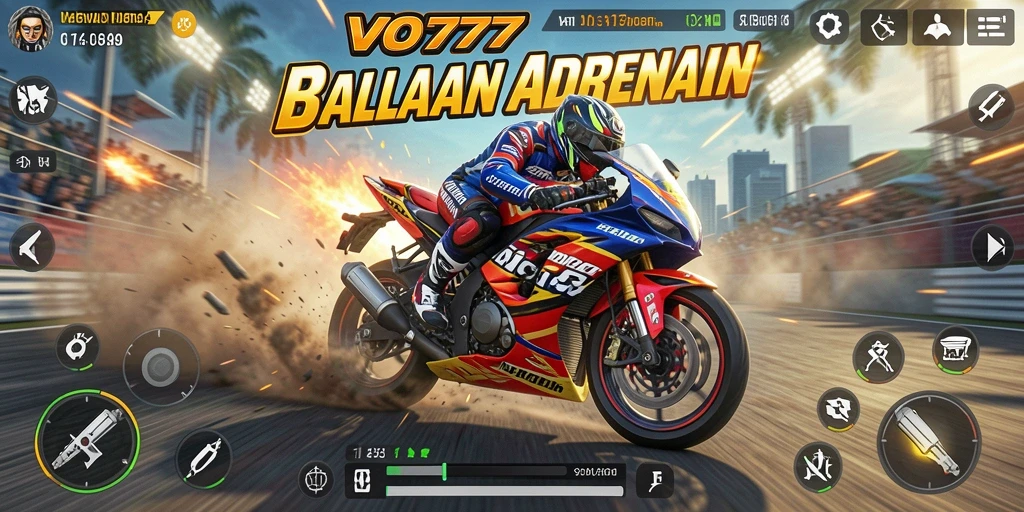 Tampilan screenshot utama VO777 menampilkan aksi balapan motor yang intens.